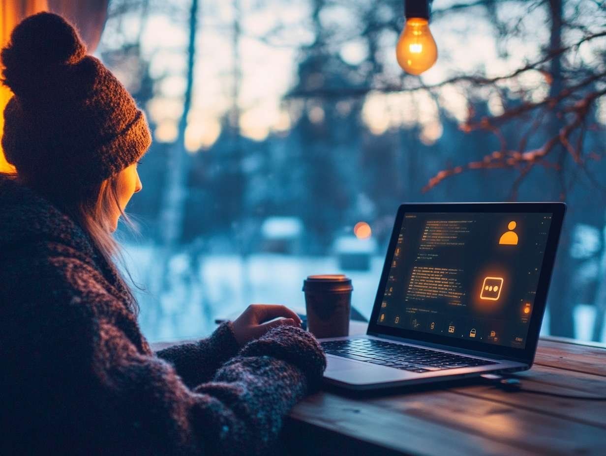 En person med mössa sitter vid en laptop utomhus i skymningen och chattar med en AI.