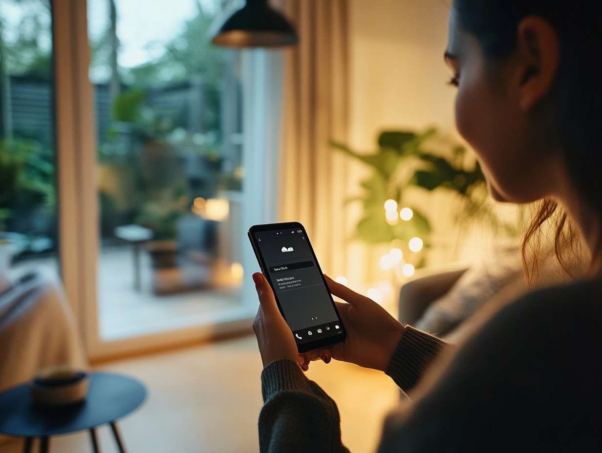 En person sitter i ett varmt upplyst rum och använder en AI-app på sin mobiltelefon.