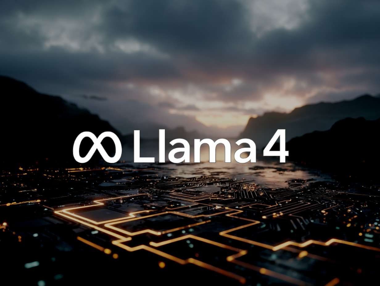 Llama 4-logotyp med Metas oändlighetssymbol i en digital miljö som illustrerar den nya AI-modellens framsteg.